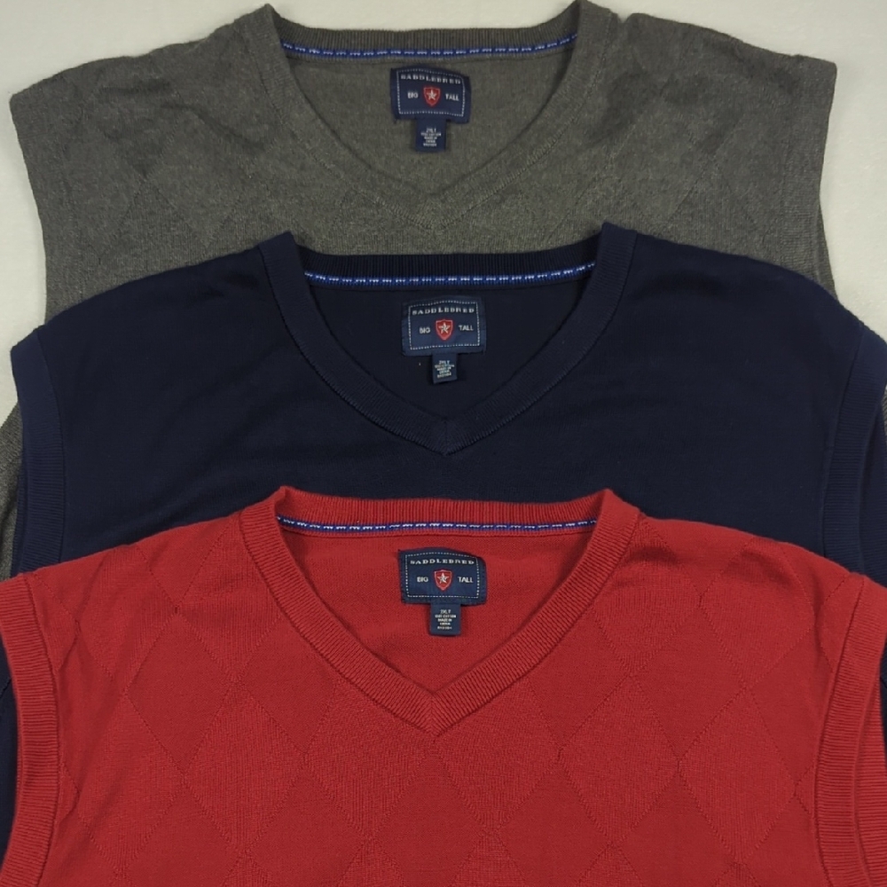 Lot Of 3 Saddlebred Big & Tall V-Neck Sweater Vests Mens‎ Size 2XLT
